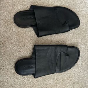 Vince Black Leather Slides